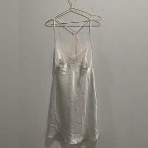 Linea Donatella White Satin pink lace trim slip dress Nightgown